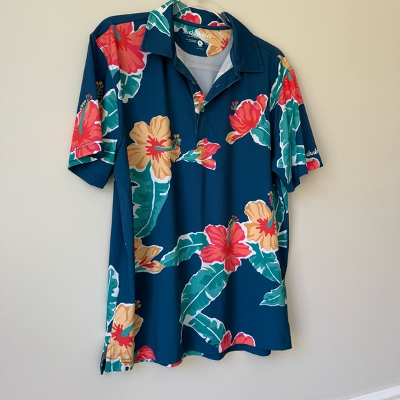 Chubbies Blue‎ and Red Polo Shirt with Vibrant Floral Design - Picture 2 of 6